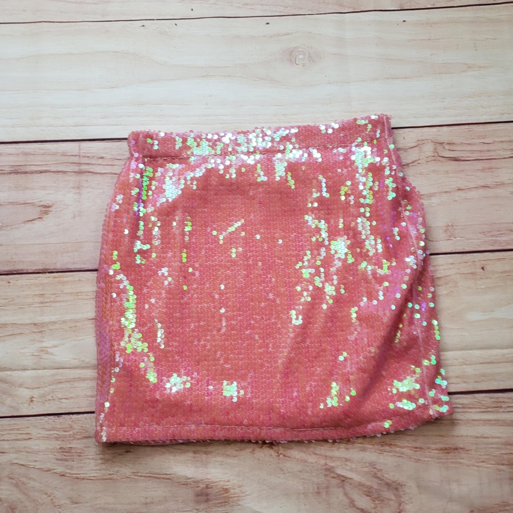 SHEIN Skirt Womens XS Pink Sequin Mini Lined Elastic Waist Party Cocktail Ladies